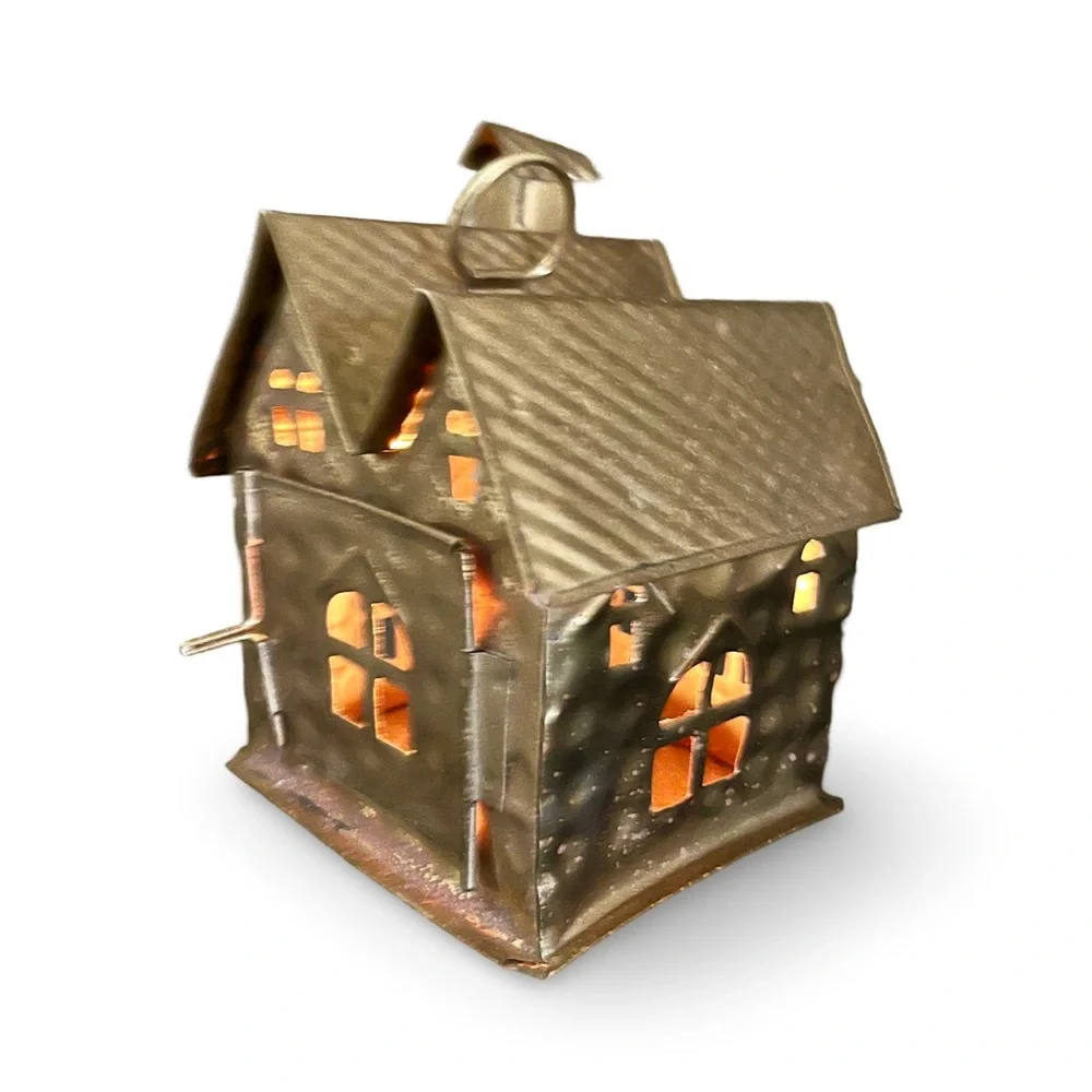 Charming Bronze House Lantern Vintage Cottage for Candle Votive